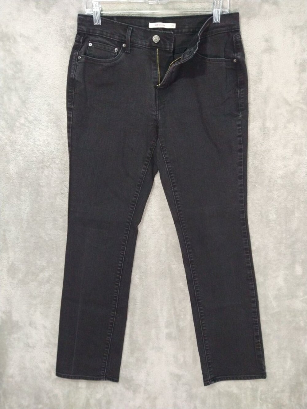 Levis 505 Jeans Womens 29 Black Denim Straight Leg Mid Rise Stretch Dark Wash